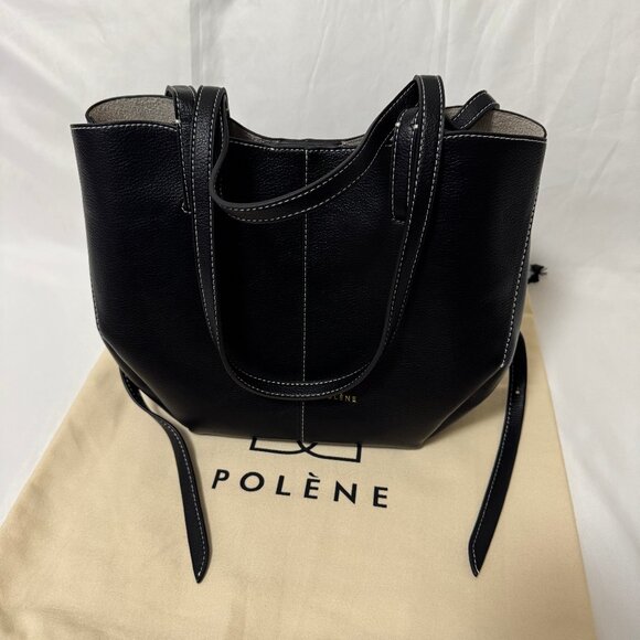 polene Cyme Mini Edition Textured Black with Ecru Stitching - Picture 3 of 9